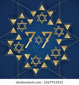 Happy Independence day of Israel card with gold paper cut style on blue color background for festive 77 years national’s anniversary of Israel (translation : Happy Independence day of Israel)