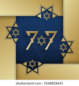 Happy Independence day of Israel card with gold paper cut style on blue color background for festive 77 years national’s anniversary of Israel (translation : Happy Independence day of Israel)