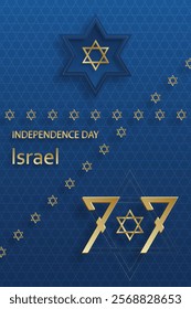 Happy Independence day of Israel card with gold paper cut style on blue color background for festive 77 years national’s anniversary of Israel (translation : Happy Independence day of Israel)