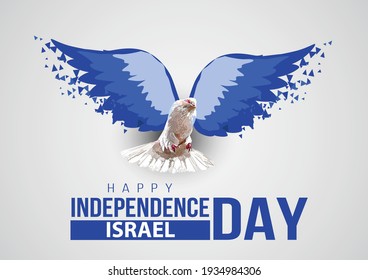 happy independence day israel. dove with israel flag wings. vector illustration