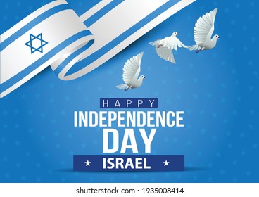 happy independence day israel. flying  dove with israel flag. vector illustration