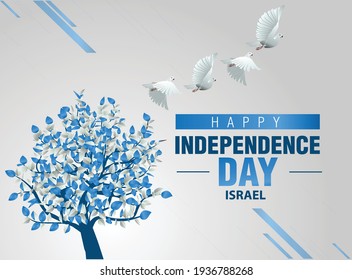 happy independence day Israel greetings with colorful tree and flying bird. vector illustration design