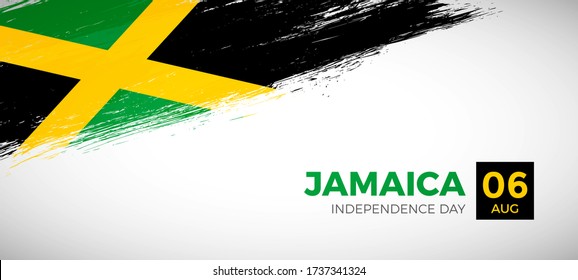 Happy independence day of Jamaica. Brush painted grunge flag of Jamaica country. Classic brush flag vector background