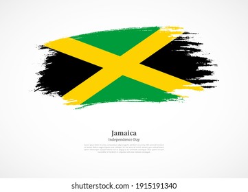 Happy independence day of Jamaica with national flag on grunge texture