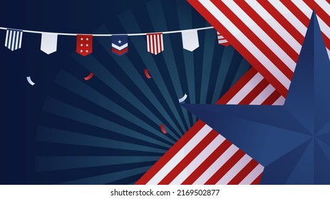 Feliz Día de la Independencia el 4 de julio, fondo abstracto con globo rojo y azul, decoración de la bandera estadounidense. Ilustración vectorial para el Día de la Independencia, Día del Presidente en Estados Unidos. Diseño para tarjeta de saludo o banner