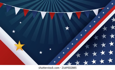 Happy Independence Day July 4, abstract background with red and blue balloon, usa flag decoration. Vector illustration for Independence day, Presidents day in USA. Design for greetings card or banner