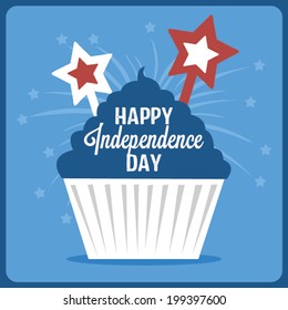 Happy Independence Day - July 4th - Fourth of July - Cupcake - Stars and Fireworks Vector - Blue
