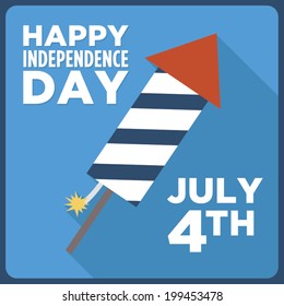 Happy Independence Day - July 4th - Fourth of July - Firework Rocket - Long Shadow Vector