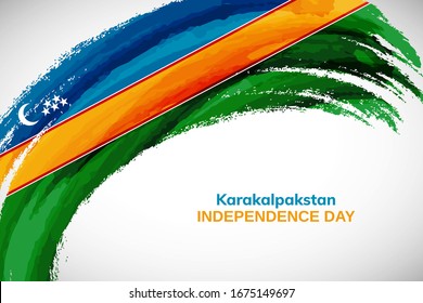 Happy Independence day of Karakalpakstan. Watercolor brush stroke flag background. Creative national country flag with Abstract watercolor grunge brush flag.