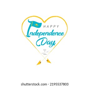 happy independence day of Kazakhstan. Airplane draws cloud from heart. National flag vector illustration on white background.