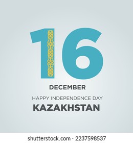 Happy Independence Day Kazakhstan Design. Number 16 made of the Kazakhstan Flag as Kazakhstan celebrates its Independence Day on the 16th of December.