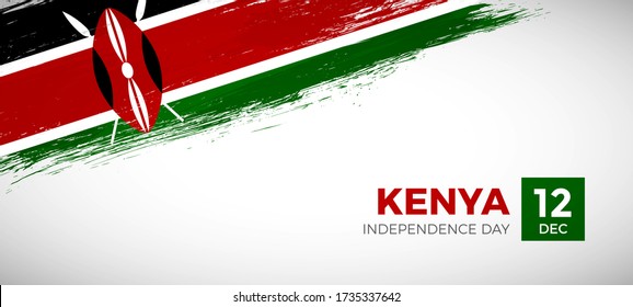 Happy independence day of Kenya. Brush painted grunge flag of Kenya country. Elegant brush flag vector background