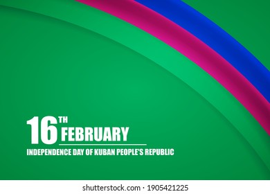 Happy independence day of Kuban Peoples Republic country with tricolor curve flag and typography background