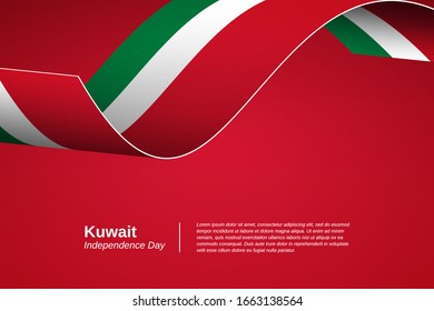 Happy independence day of Kuwait. Classic waving flag banner background. Greeting patriotic nation vector.