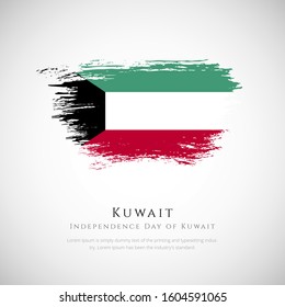 Happy independence day of Kuwait greeting background. Creative Independence day of Kuwait patriotic background with Kuwait brush stroke national flag.