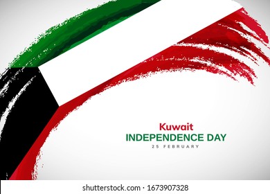 Happy Independence day of Kuwait. Watercolor brush stroke flag background. Creative national country flag with Abstract watercolor grunge brush flag.