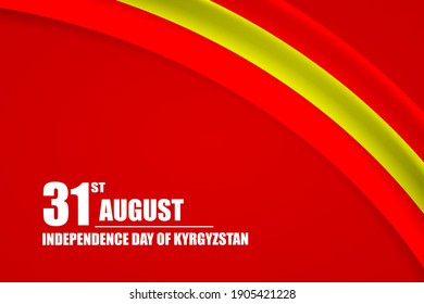 Happy independence day of Kyrgyzstan country with tricolor curve flag and typography background