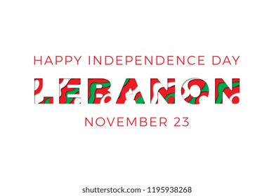 happy independence day of lebanon banner design layout with paper cut colorful layered text. vector illustration for greeting cards, posters, invitations, brochures