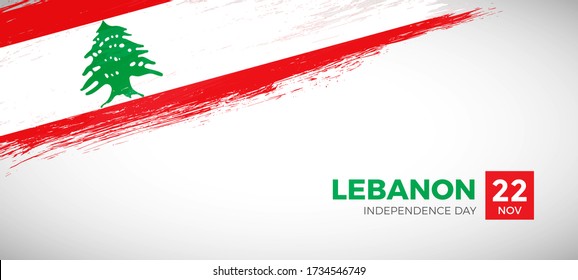 Happy independence day of Lebanon. Brush painted grunge flag of Lebanon country. Creative brush flag vector background