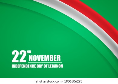 Happy independence day of Lebanon country with tricolor curve flag and typography background