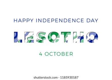 happy independence day of lesotho banner design layout with paper cut colorful layered text. vector illustration for greeting cards, posters, invitations, brochures