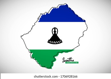 Happy independence day of Lesotho. Classic national country map with Lesotho flag vector illustration