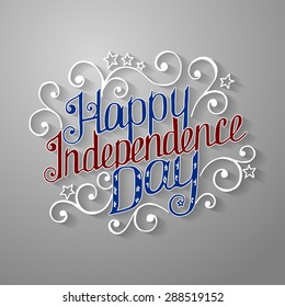 Happy Independence Day lettering with beautiful pattern. Volume with shadow. Vector illustration