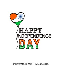 Happy Independence Day. Lettering for Indian Independence Day. Logo by August 15th in national colors of India. Vector illustration for poster design in doodle style.