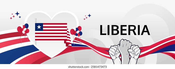 Happy independence day Liberia. Long poster national day Liberia in flag colors. Holiday banner illustration for July 26 celebration invitation party, greeting card and sale