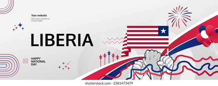 Happy independence day Liberia. Long poster national day Liberia in flag colors. Holiday banner illustration for July 26 celebration invitation party, greeting card and sale