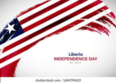 Happy Independence day of Liberia. Watercolor brush stroke flag background. Creative national country flag with Abstract watercolor grunge brush flag.