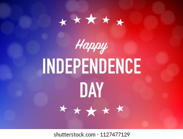 HAPPY Independence day with light bokeh on blue red background for advertising, poster, announcement, invitation, party, greeting card. - Vector Illustration.