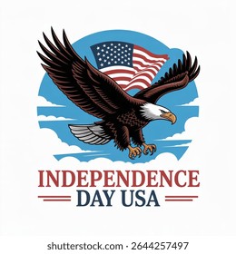 Happy independence day Logo  Eagle Flying USA American Flag. Independence Day Eagle Flying USA American Flag vector logo image illustration on white background.
