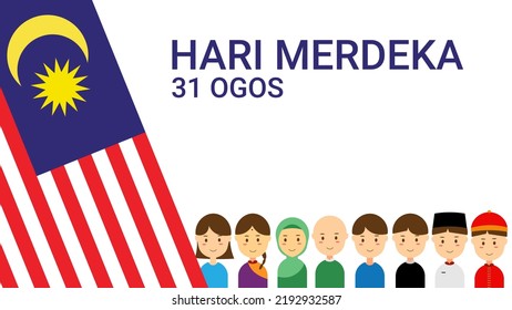 happy independence day malaysia. a poster design to commemorate the independence of malaysia, with the theme malaysian family standing together