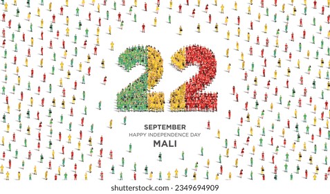 Happy Independence Day Mali. A large group of people form to create the number 22 as Mali celebrates its Independence Day on the 22nd of September. Vector illustration.