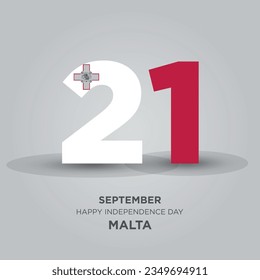 Happy Independence Day Malta Design. Number 21 made of the Malta Flag as Malta celebrates its Independence Day on the 21st of September.