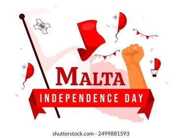 Happy Independence Day of Malta Vector Illustration Celebrating 21st September with a Waving Flag in a National Holiday Flat Style Cartoon Background