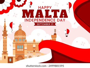 Happy Independence Day of Malta Vector Illustration Celebrating 21st September with a Waving Flag in a National Holiday Flat Style Cartoon Background