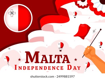 Happy Independence Day of Malta Vector Illustration Celebrating 21st September with a Waving Flag in a National Holiday Flat Style Cartoon Background