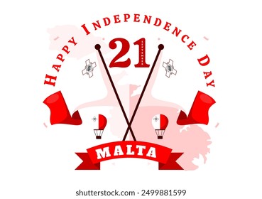 Happy Independence Day of Malta Vector Illustration Celebrating 21st September with a Waving Flag in a National Holiday Flat Style Cartoon Background