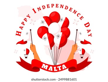 Happy Independence Day of Malta Vector Illustration Celebrating 21st September with a Waving Flag in a National Holiday Flat Style Cartoon Background