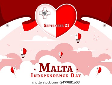 Happy Independence Day of Malta Vector Illustration Celebrating 21st September with a Waving Flag in a National Holiday Flat Style Cartoon Background