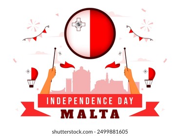 Happy Independence Day of Malta Vector Illustration Celebrating 21st September with a Waving Flag in a National Holiday Flat Style Cartoon Background