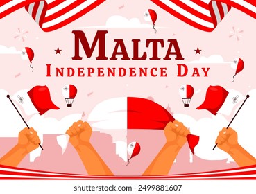 Happy Independence Day of Malta Vector Illustration Celebrating 21st September with a Waving Flag in a National Holiday Flat Style Cartoon Background