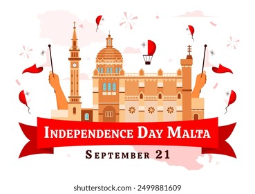 Happy Independence Day of Malta Vector Illustration Celebrating 21st September with a Waving Flag in a National Holiday Flat Style Cartoon Background