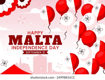 Happy Independence Day of Malta Vector Illustration Celebrating 21st September with a Waving Flag in a National Holiday Flat Style Cartoon Background