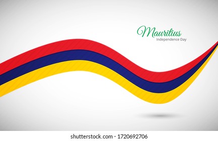 Happy independence day of Mauritius. Elegant shiny wavy Mauritius flag background with text typography.