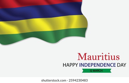 Happy Independence Day Mauritius. March 12th. Celebrating Mauritius Freedom, National Pride, and Heritage. Waving Mauritian flag and lettering text design. Vector illustration.