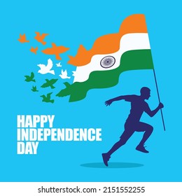 Happy independence day. men holding the Indian flag. vector flat illustration design