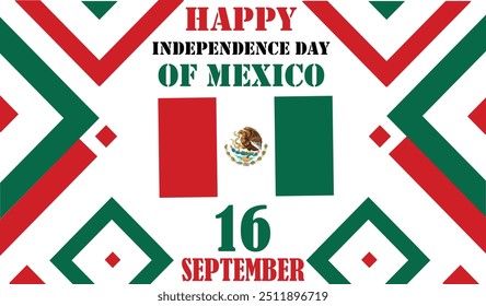 Feliz dia da independência do México saudação vetor banner ou cartão com um fundo branco 